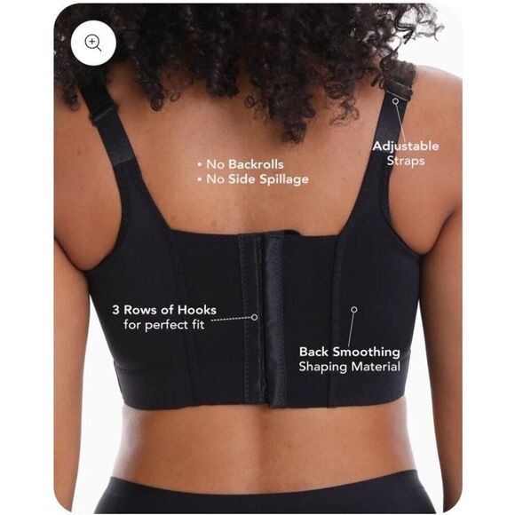 Women's CloudLuxe Black Bra 40C Smoothing Underwire Lined Elongated Band - Picture 2 of 8